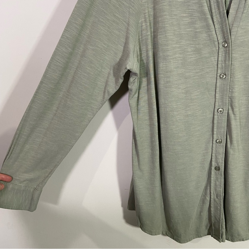 Soft Surroundings Sage Green Relaxed Fit Cotton Blend Button Down Shirt - Picture 4 of 7